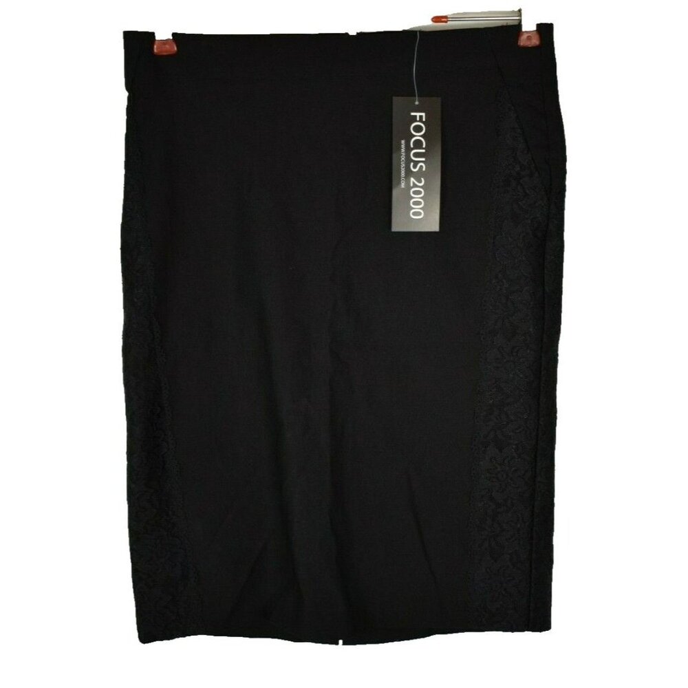 Focus 2000 Womens Size 4 Black Straight Pencil Skirt Black with Lace New